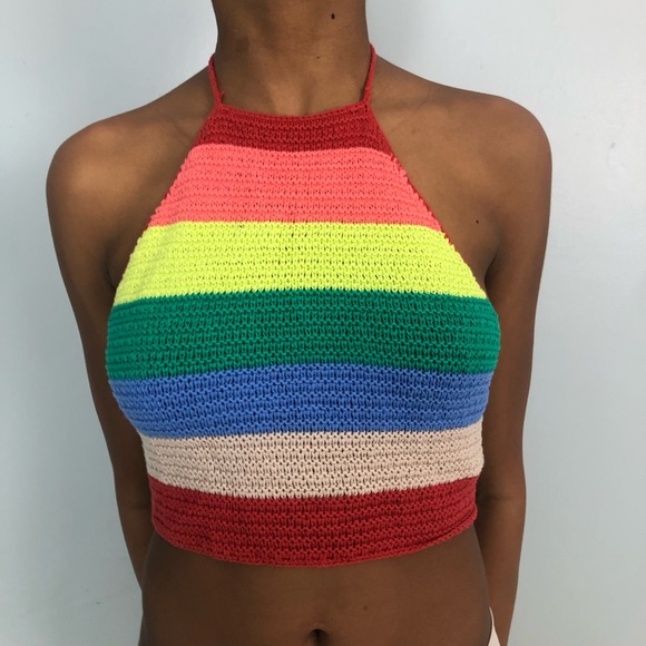 Urban Outfitters Multicolor StripedCrochet Halter Top Size S‎ - Picture 2 of 6